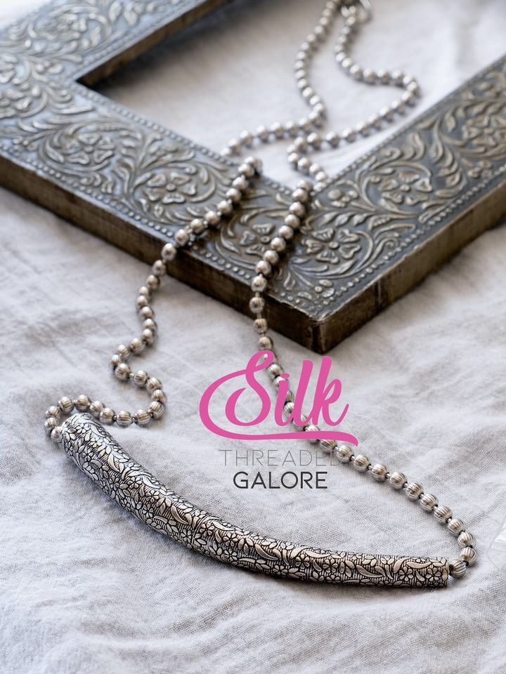 Royal Jaipuri Tusk Chain – Silver Tone Brass Necklace | Ethnic Statement Jewellery