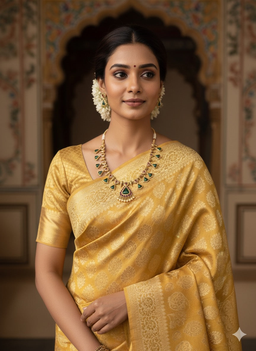 Traditional Gold-Toned Ruby & Emerald Kemp Stone Necklace Set with Pearl Drops - South Indian Temple Jewelry