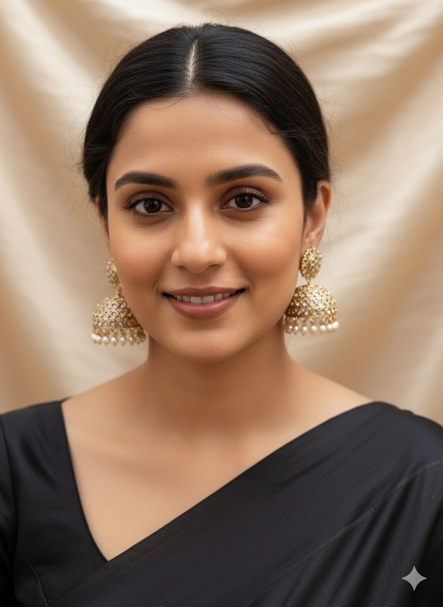 Pearl Drop Jhumka Earrings | Antique Gold Traditional Indian Jewelry