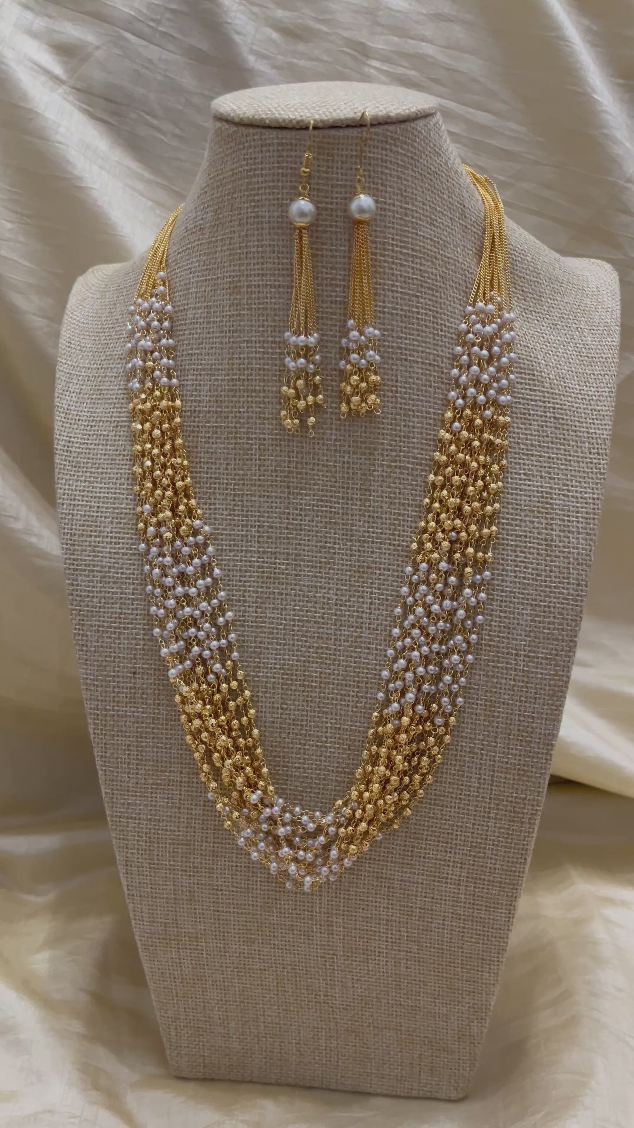 Luxurious Gold & Pearl Multi-Strand Necklace Set