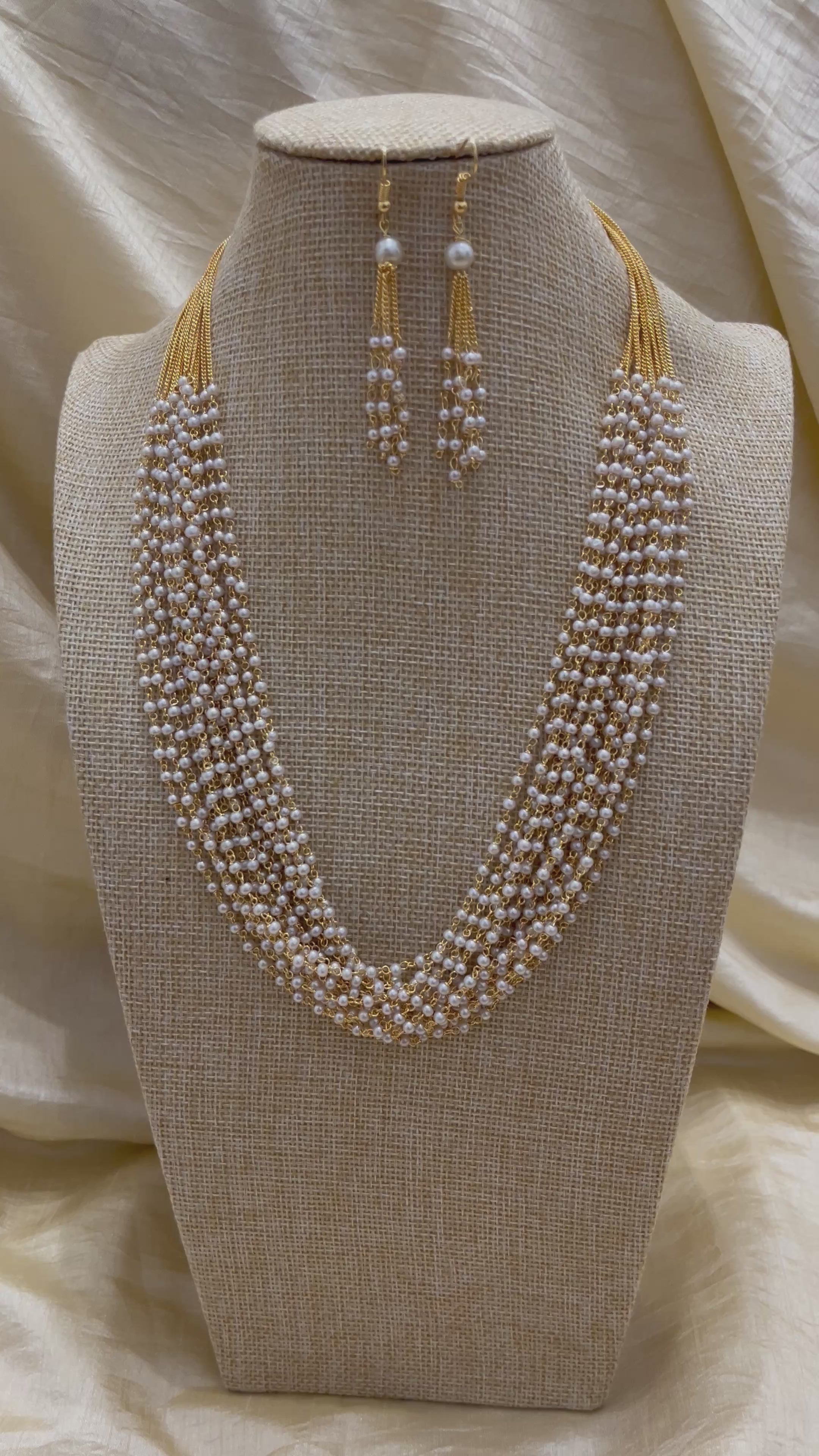 Opulent Gold & Pearl Multi-Strand Cascade Necklace Set