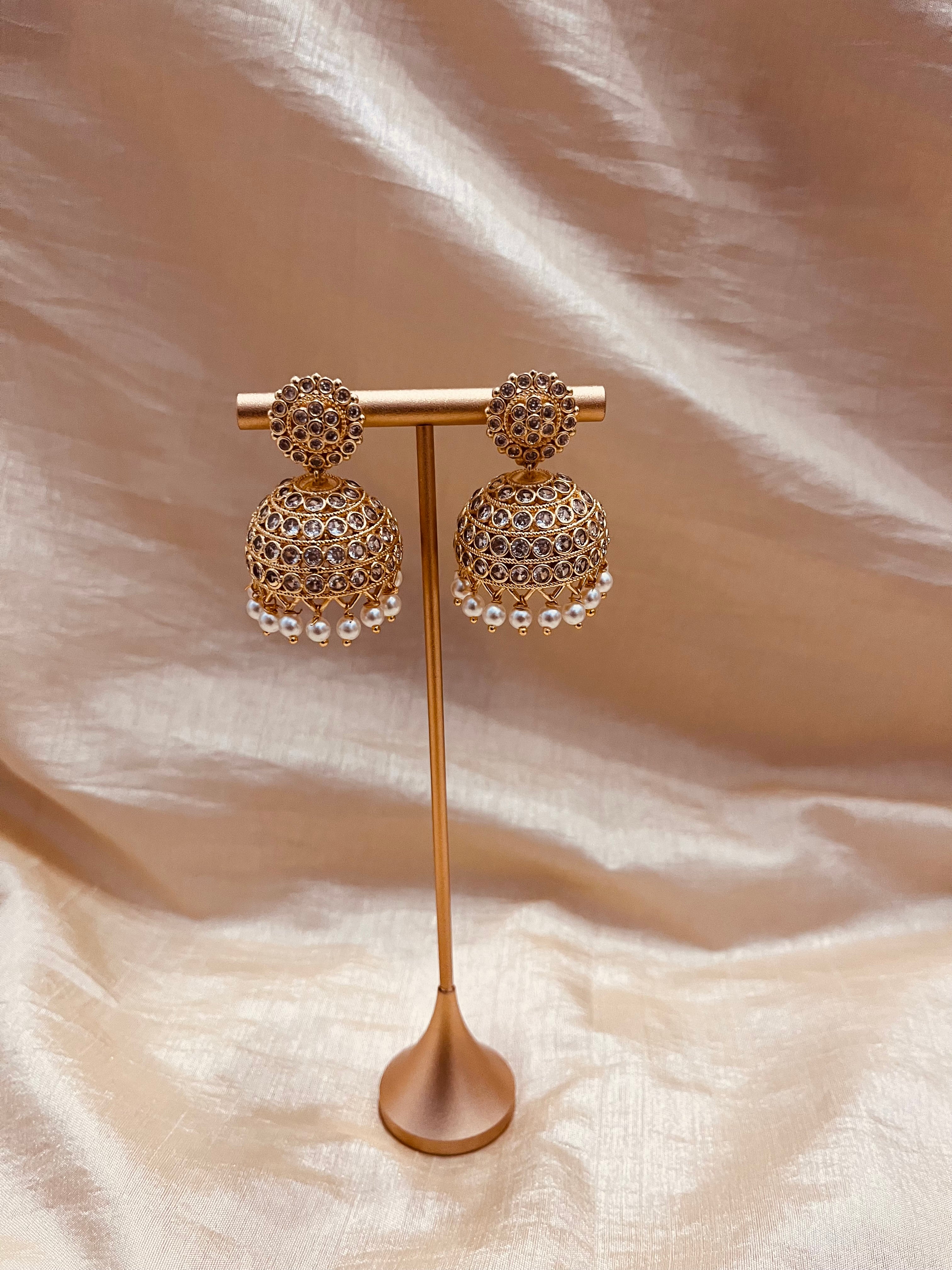 Pearl Drop Jhumka Earrings | Antique Gold Traditional Indian Jewelry