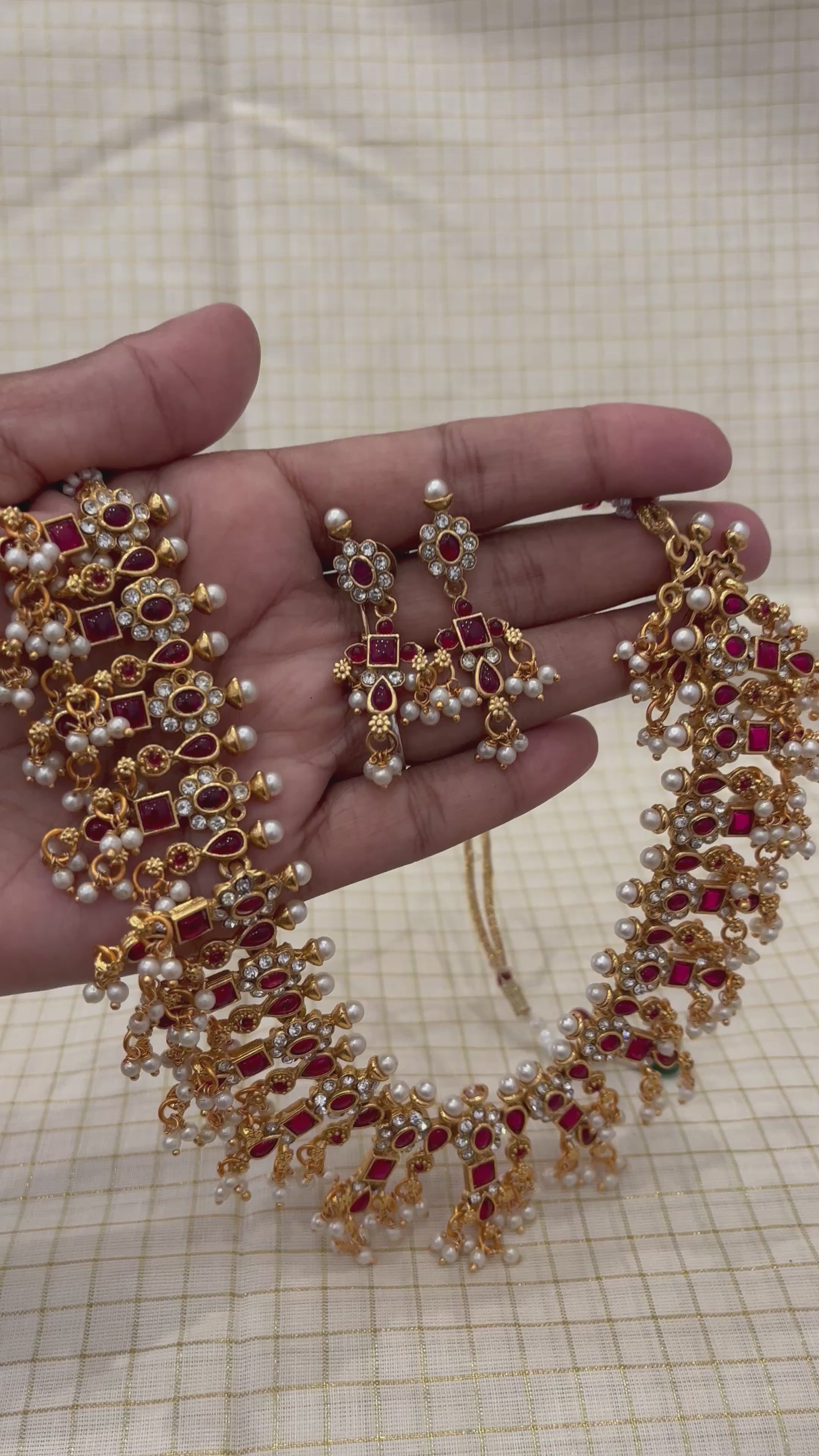 Luxury Bridal Kundan Necklace Set with Red Stones & Pearls – Gold Plated Indian Wedding Jewelry