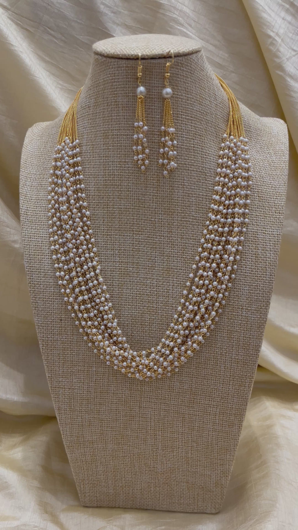 Opulent Gold & Pearl Multi-Strand Cascade Necklace Set